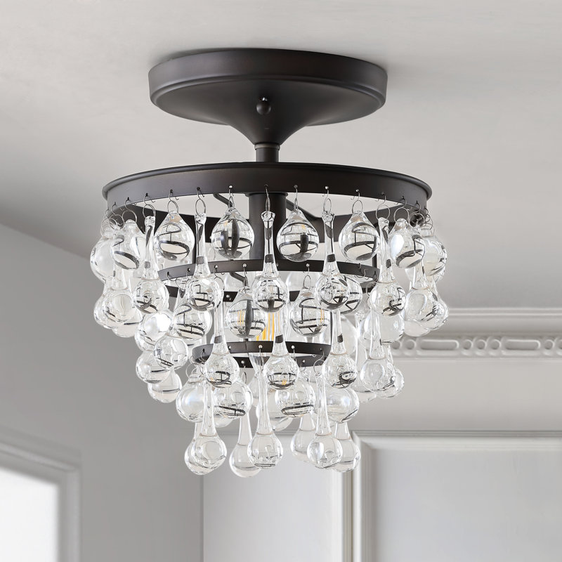 Plafonnier semi-encastré 2 lumières 13 po Pell, Bronze huilé, H 10,75 po x l 10 po x P 10 po