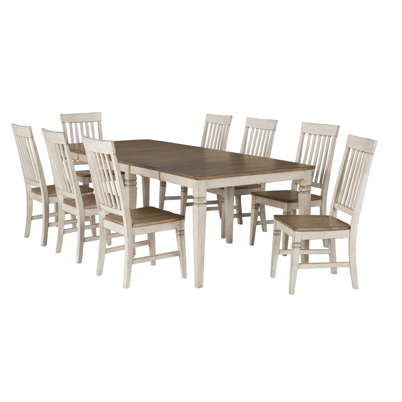 Chanequa 9-piece Extendable Solid Wood Dining Set, 9 Pieces: Table, 8 Chairs