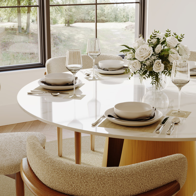 Table de salle à manger Teferi, H 29,53 po x L 59,06 po x l 59,06 po, Blanc lustré, Bronze