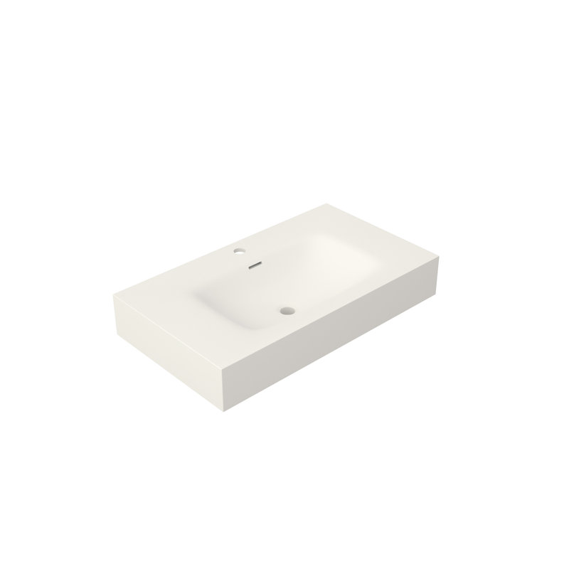 Lavabo de salle de bain en résine solide de couleur pierre - blanc mat, 33,18 lb, 32,22 po de profondeur, 18,49 po de largeur, 5,13 po de hauteur sans bords, utilisation confortable, lavabo polyvalent compatible avec