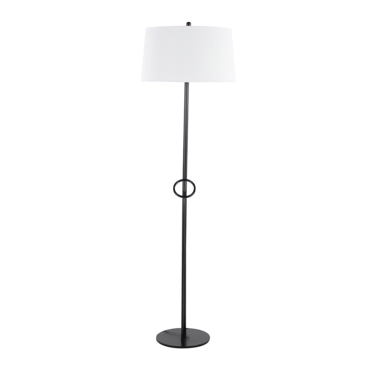 Shadow Contemporary Floor Lamp In Black Steel With White Linen Shade By Lumisource
