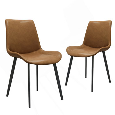 Chaise de salle à manger en cuir de polyuréthane brun avec pieds en métal, ensemble de 2 chaises rembourrées modernes pour la cuisine, le restaurant, le salon et la salle de réunion