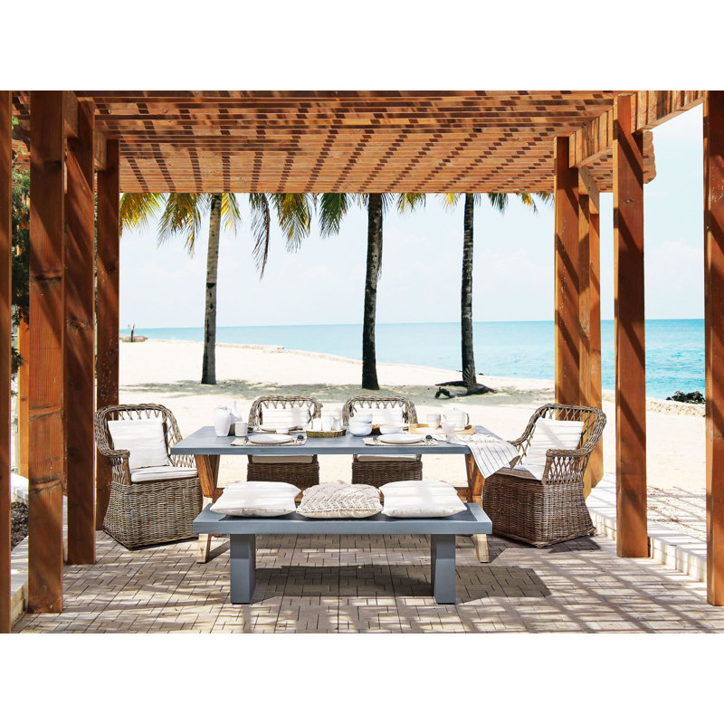 Derwent 6 - Person Acacia Wicker Patio Dining Set with Rectangular Table , Cushions Included, 4