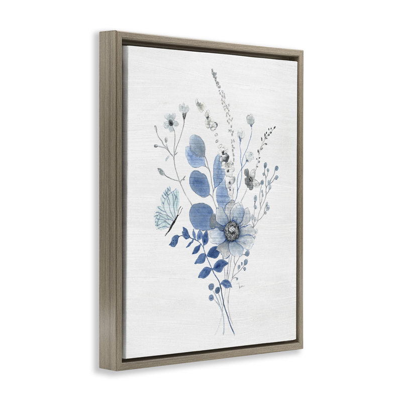 «Subtle Blue Wildflowers», art mural encadré flottant par Janet Tava, Cadre flottant orme Montalcino, H 31 po x l 25 po