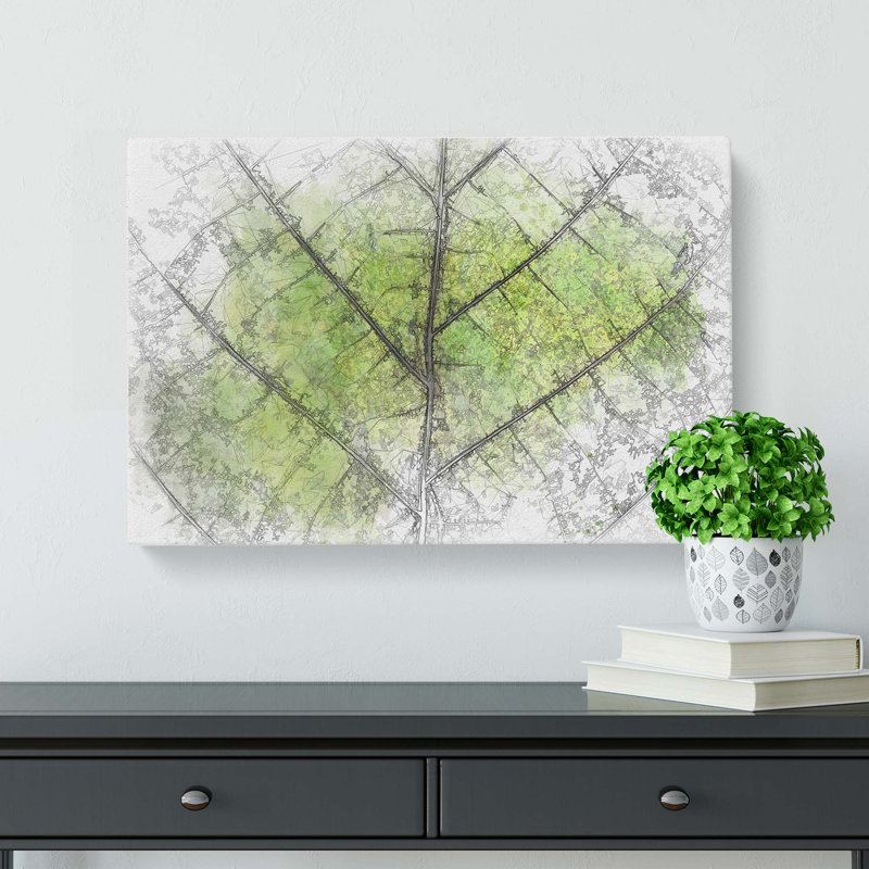 Lines of the Leaf in Abstract - Wrapped Canvas Drawing - Wrapped Canvas, 40cm H x 60cm W x 3cm D