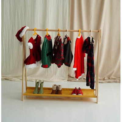 Montessori Clothing Rack: Wooden Toddler Wardrobe, Nursery Dress Up Stand
