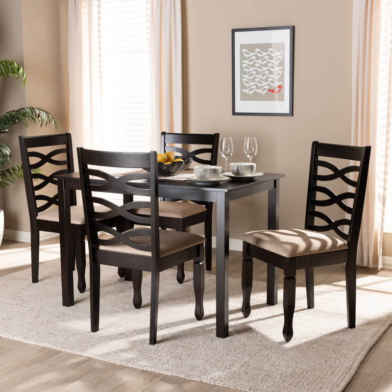 4 - Person Four Leg Dining Set, Sand/Espresso Brown
