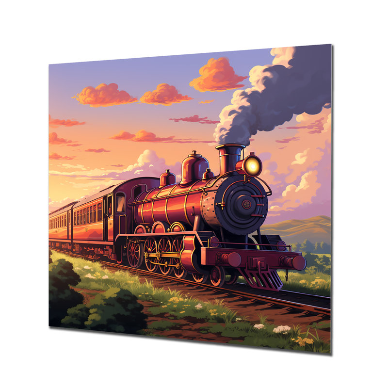 «Sunset Train Voyage In USA I», art mural en métal, H 29 po x l 29 po