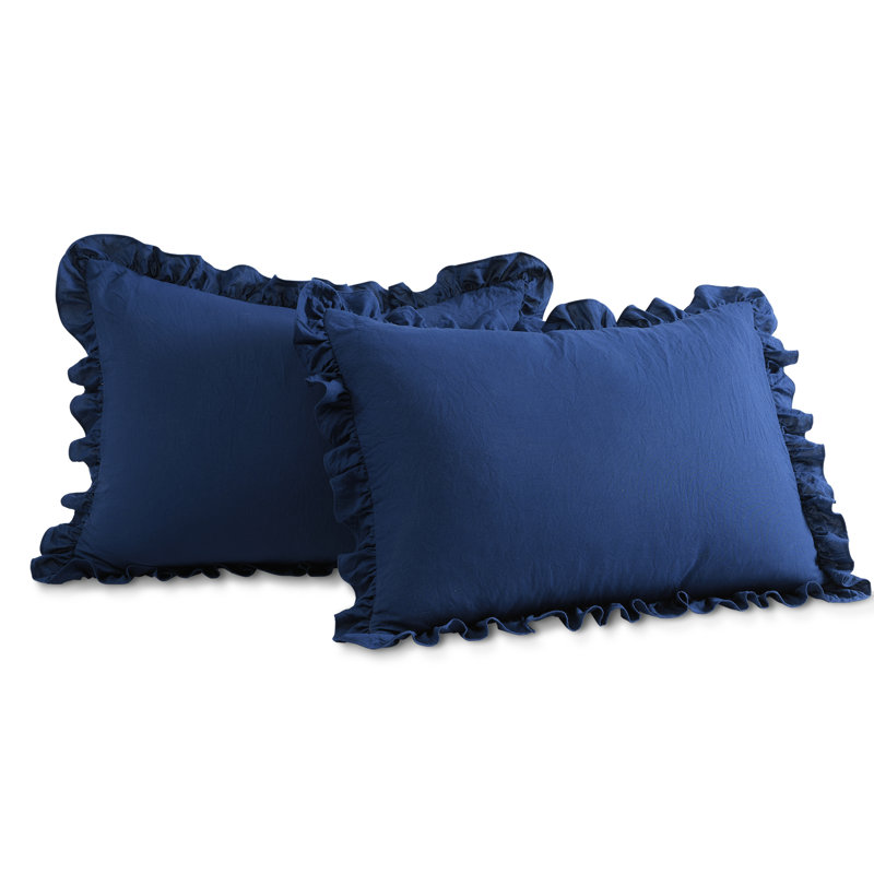 Navy Queen Ruffle Skirt Bedspread Set with Shams