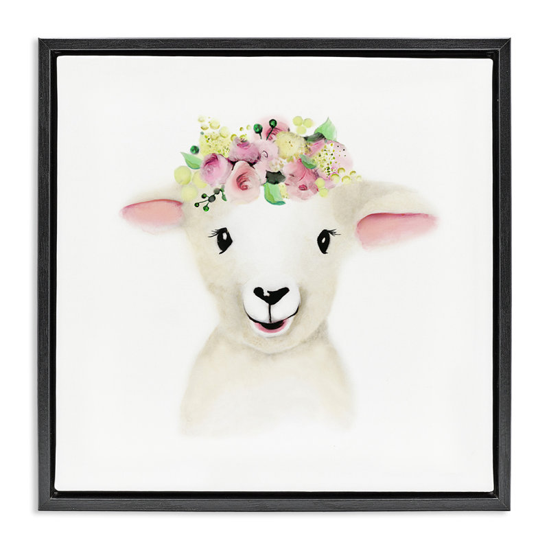 Couronne de fleurs bébé agneau mouton, H 18 po x l 18 po, Cadre flottant noir de jais