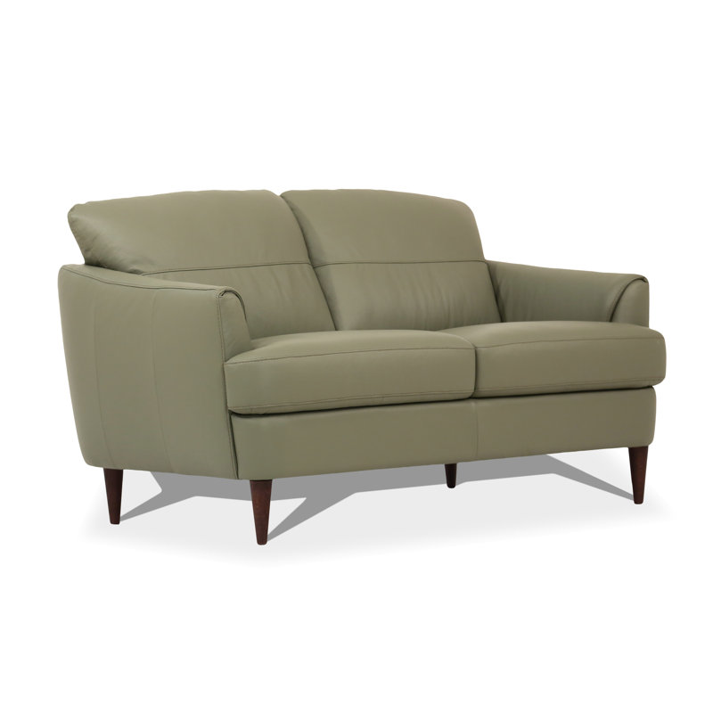 Bova Recessed Real Leather Loveseat, Moss Green Genuine Leather