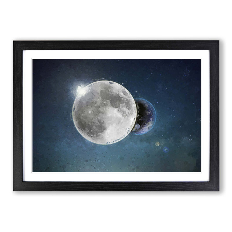 Earth Behind the Moon - Picture Frame Graphic Art Print, 36cm H x 48cm W x 2cm D, Black Framed