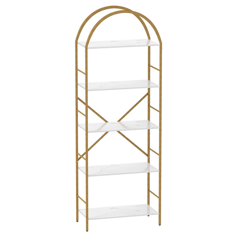 5 Tier Bookcase Arched Display Racks, White/Gold