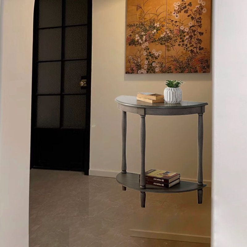 Traditional Solid Wood Oval Console table Side Table  with Bottom Shelf ,Antique Grey