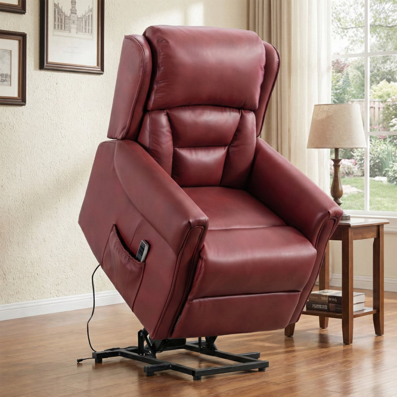 Lelani Ansley Genuine Leather Lift Assist Recliner, Burgundy