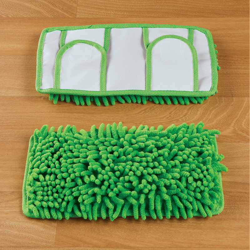 Green Chenille Microfiber Reusable Mop Pads Set of 2