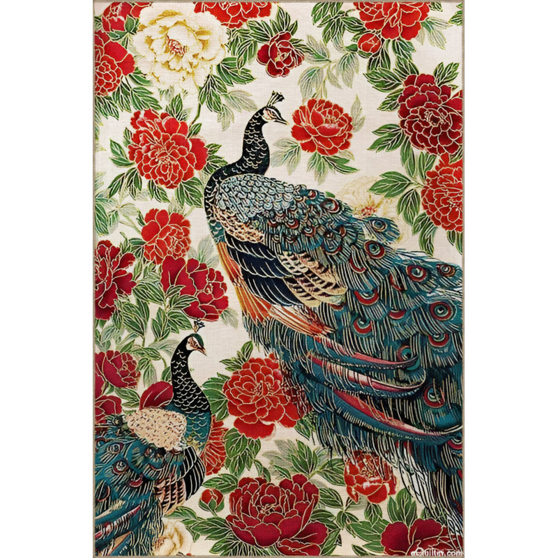 Tapis intérieur / extérieur en polypropylène tissé à la machine Saffie - rouge / bleu / beige