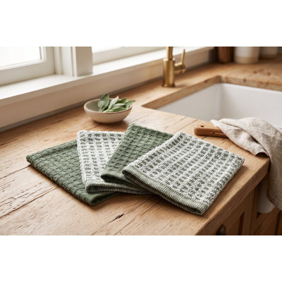 Cena 4-Pack Woven Kitchen Dishcloths, 13x13 inch, Super Absorbent Cotton Wash Cloths for Dishes and Counters, Machine Washable, Charcoal Stripe