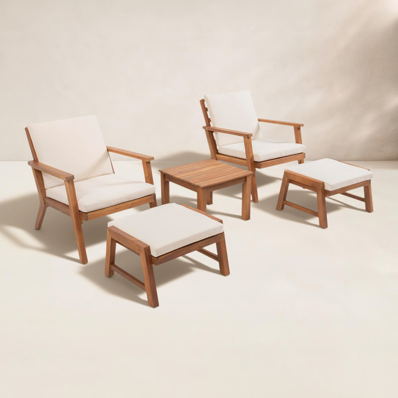 Channing 2 - Person Patio Conversation Set with Cushions, Cream, Brown Patina