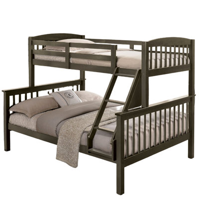 Angled Twin Full Bed With Gray Finish, Transitional Style, Solid Hardwood, Slat Design, 60"w X 81"d 68"h For Bedroom Use , Wood Bed,