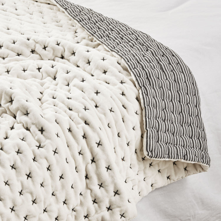 Quilted Throw Blanket, Pale Grey