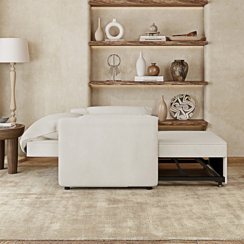 Convertible Pull Out Sofa Bed Sleeper Chair, White