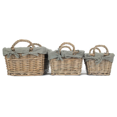 Lily Manor Wicker 3 Piece Handled Storage Basket Set with Lining