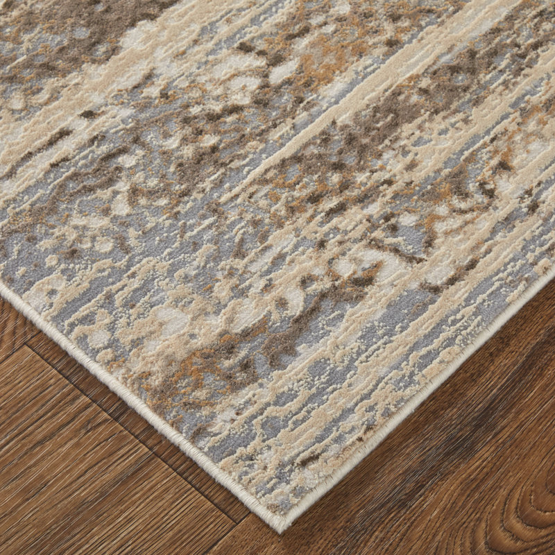 Addolorato Abstract Machine Woven Ivory Area Rug, Rectangle 3'9" x 5'7"