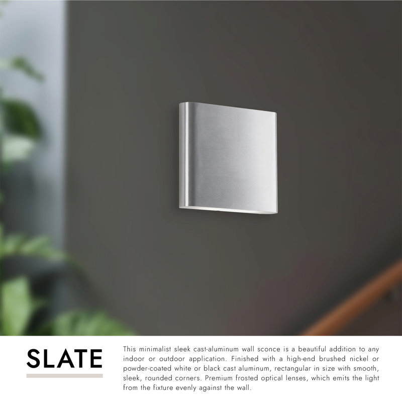 Slate Wall Sconce, LED, Frosted Glass, 5.5" H, Black, 5.5" H x 6.125" W x 1.625" D