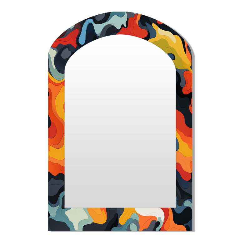 Retro Revival - Camouflage Arch Mirror, Modern Asymmetrical Unique Wall Mirror, Printed Metal Art, 43'' x 33''