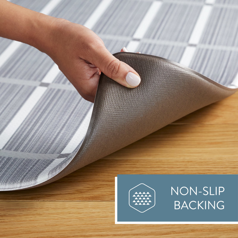 Comfort Plus Dark Grey Geometric Memory Foam Kitchen Mat