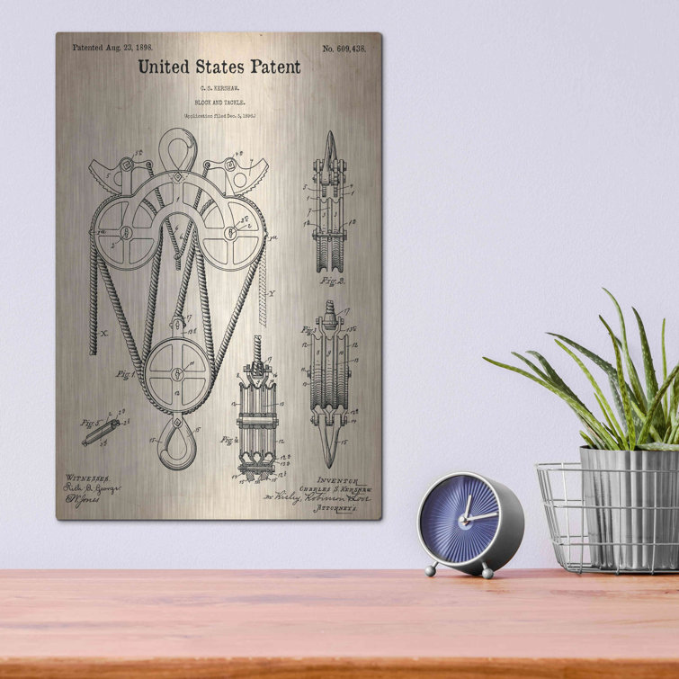 Block and Tackle Blueprint Patent Parchment,' Metal Wall Art Williston Forge Size: 12 W x 16 H