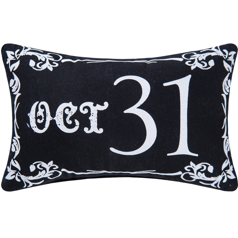 Gothic Themed Oct 31 Script Black Halloween Cotton Printed Petite Pillow