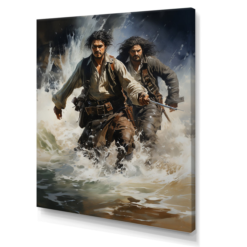 Pirate Swashbuckling Duel - Pirate Canvas Art Print, H 32 po x l 16 po x P 1 po, Toile tendue
