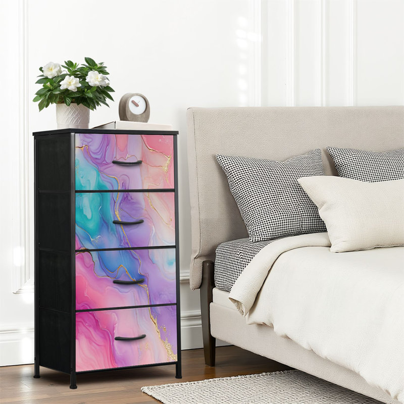 4 Drawer Dresser for Bedroom, Narrow Chest of Drawers, Wooden Top and Study Iron Frame 18"x37.5"-(WxH), Black10