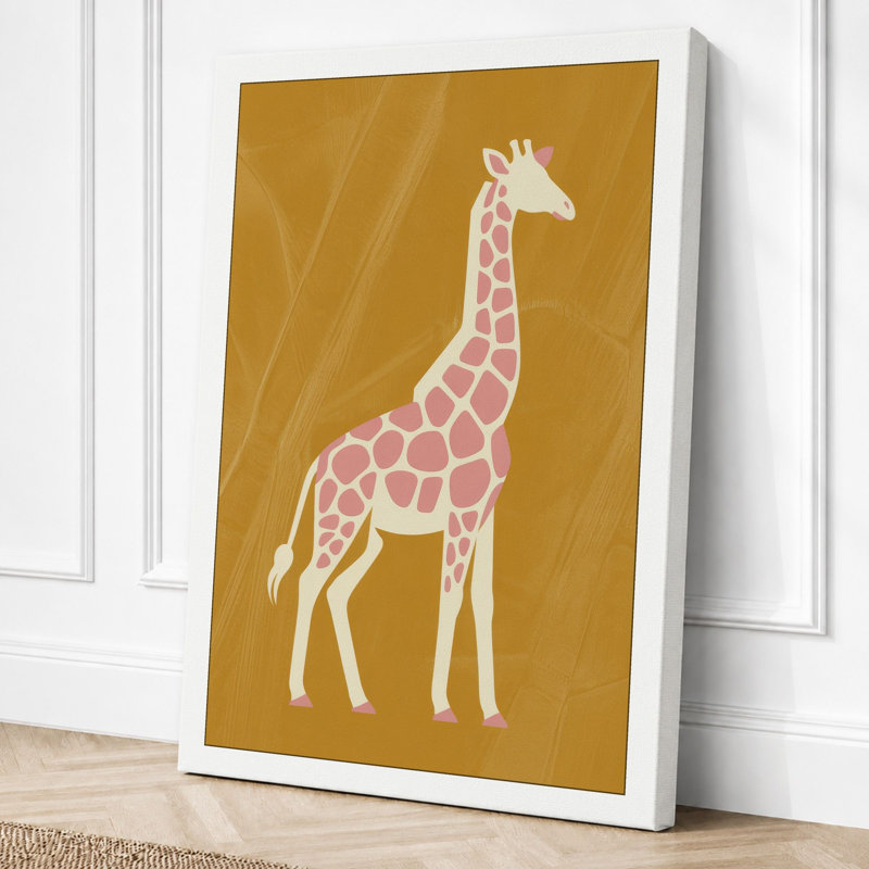 Geometric Giraffe Mid-Century 1 Piece Wrapped Canvas Wall Art, 30x20 - 76.2 x 50.8 cm, White Border