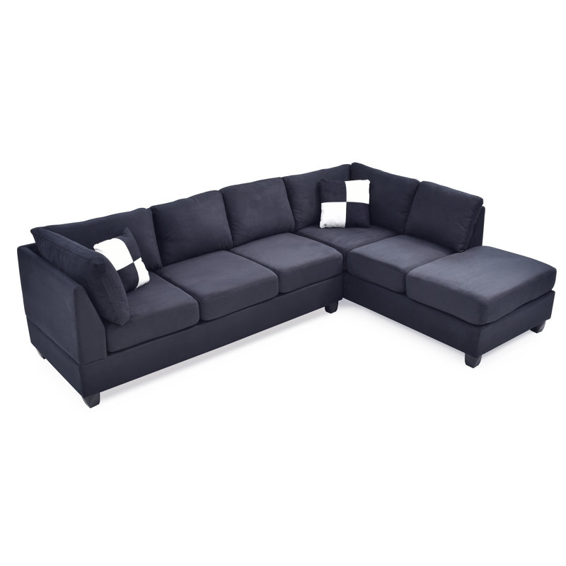 Canapé modulaire Elsin avec sièges à ressorts ensachés et conception réversible, Microfibre / microsuède noir