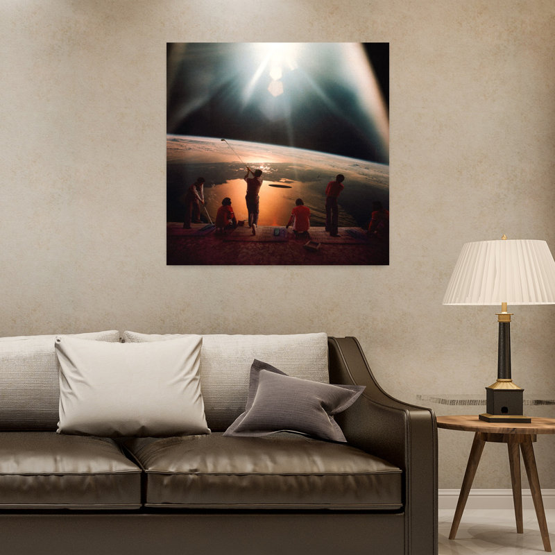 «Golfing in Space», audacieux, coloré, paysage océanique, art mural, H 32 po x l 32 po