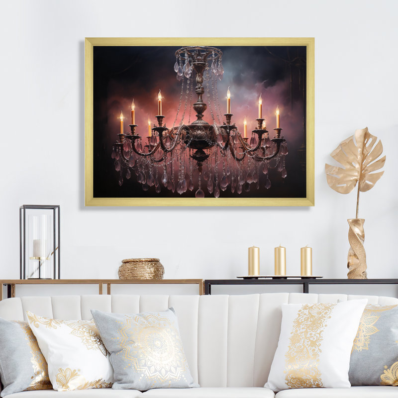 «Chandelier Whispering Shadows I», reproduction sur toile, Cadre photo noir, H 24 po x l 32 po x P 1 po