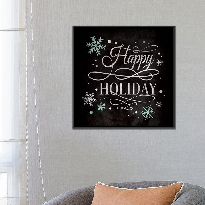 Art textuel sur toile tendue joyeuses fêtes, H 26 po x l 26 po x P 1,5 po, Toile encadrée noire, Pas de tapis