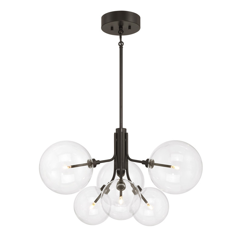 Lustre 6 lumières Meridian en bronze huilé, Bronze frotté à l'huile