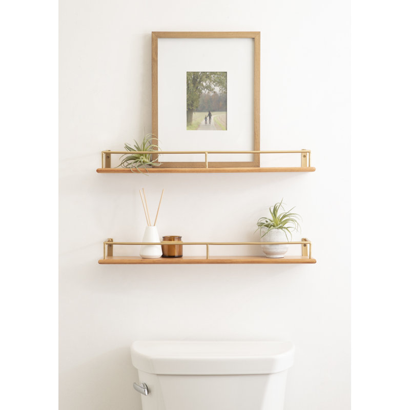 Jinny Camryn Wood and Metal Shelf 24" Natural, Gold