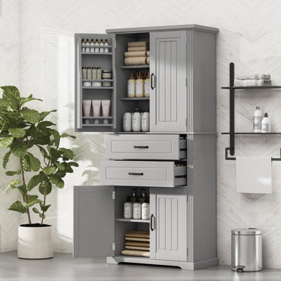 Storage Cabinet With Multi-Functional Storage Space, Doors With Storage Shelves, 2 Drawers, Adjustable Shelf