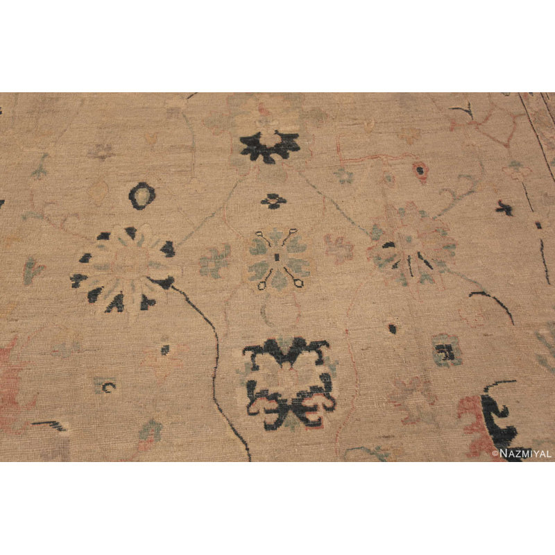 Tapis à motif Oushak turc moderne crème / bleu / bleu sarcelle / orange