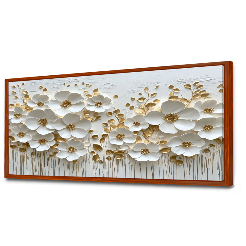 Art mural Myliana Pure Cream Wildflower Bloom II - Fleurs sauvages, H 28 po x l 60 po, Impression encadrée flottante, Brun