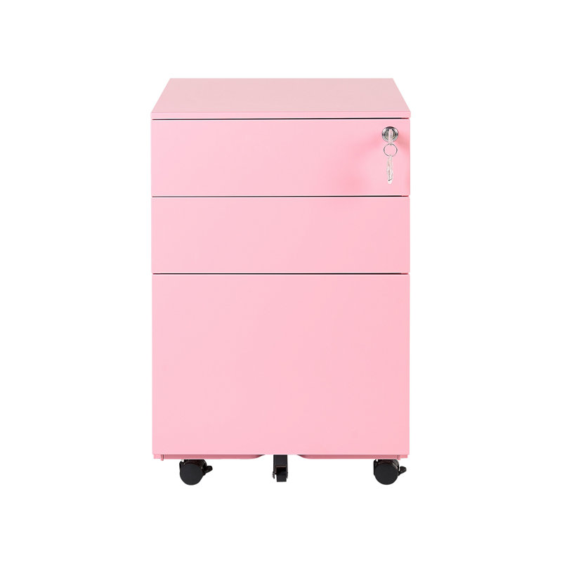 Lakeithia 39 cm W 3 -Drawer Mobile Steel Filing Cabinet, Pink