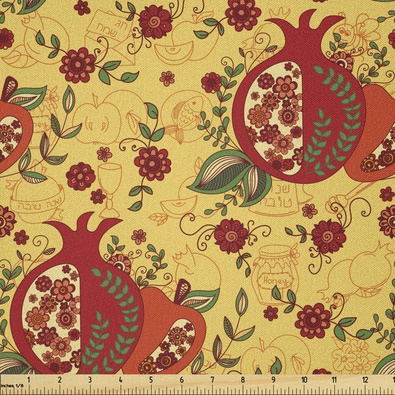 Daigneault Middle East Pattern Happy New Year in Hebrew Letters Apple Pomegranate Fabric
