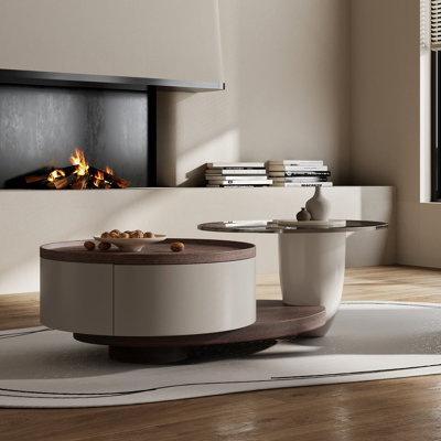  Table basse moderne en bois avec tiroir et table de bout Modern Farmhouse