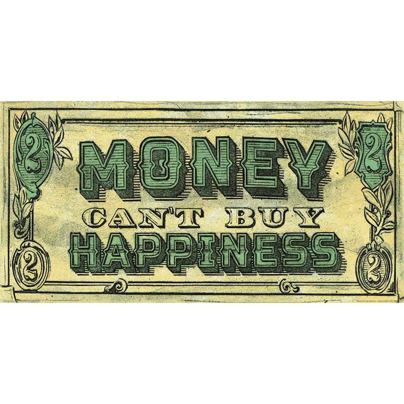 Money Can't Buy Happiness - Wrapped Canvas Print, 30cm H x 60cm W x 0.01cm D, Paper