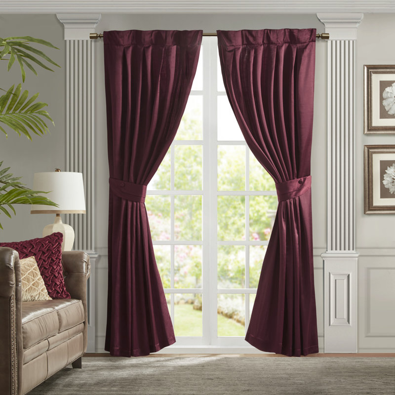 Burgundy Pleated Polyester Light-Filtering Rod Pocket Drapes
